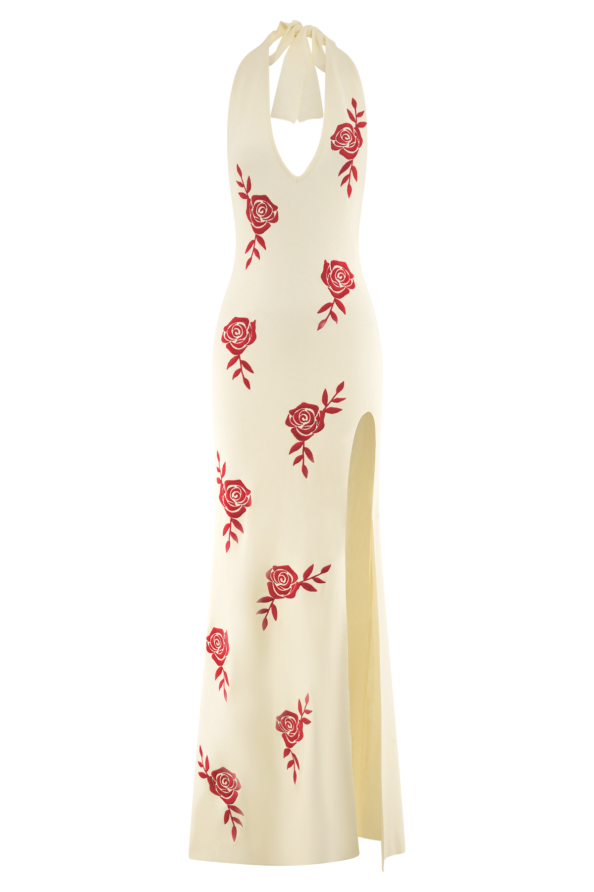 Shiloh Rose Knit Halter Maxi Dress - Ivory