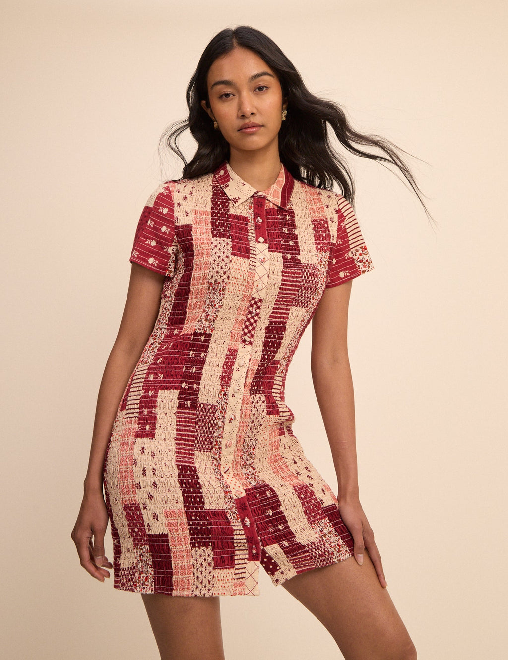 Red and Cream Patchwork Mel Mini Dress