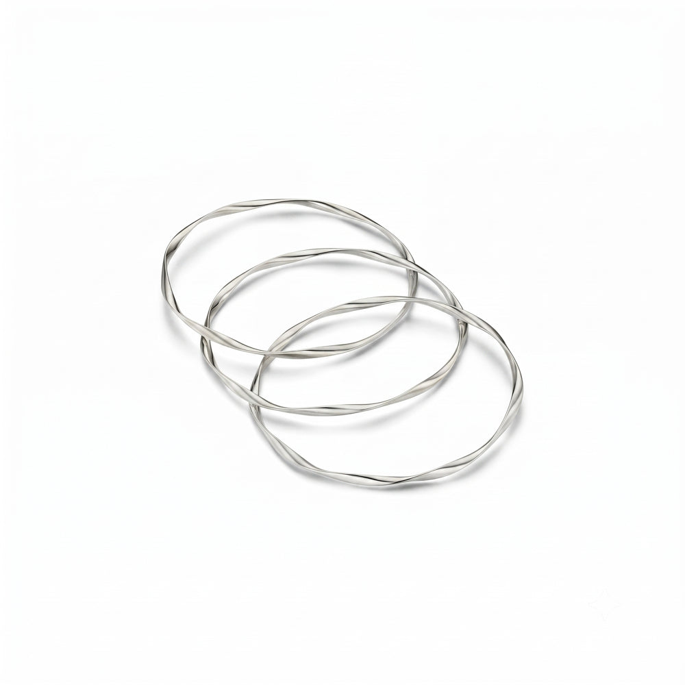 Ribbon Interlocking Bangles - Silver