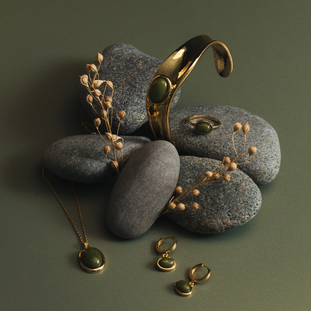 Organic Semi-Precious Green Jade Cuff