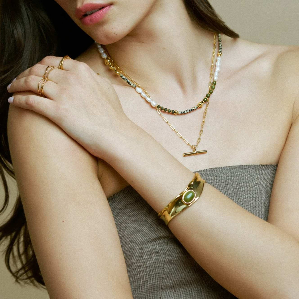 Organic Semi-Precious Green Jade Cuff