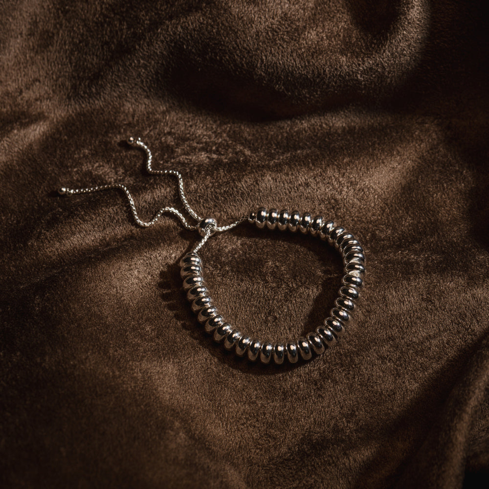 Metal Nugget Adjustable Slider Bracelet - Silver