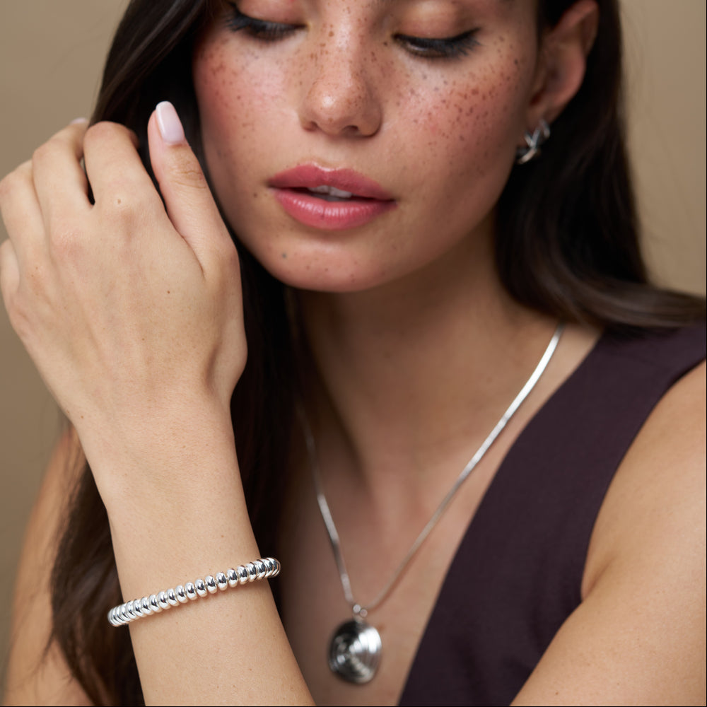 Metal Nugget Adjustable Slider Bracelet - Silver