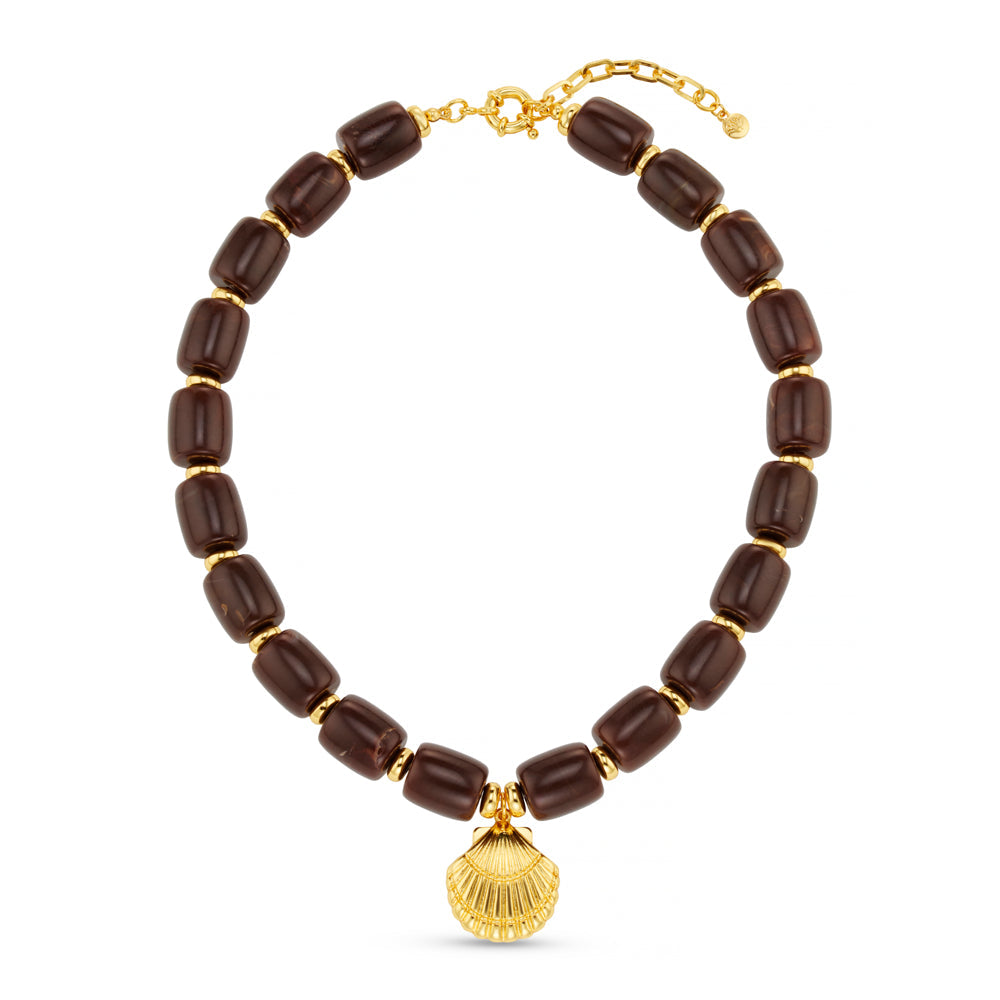 Chunky Beaded Shell Charm Necklace