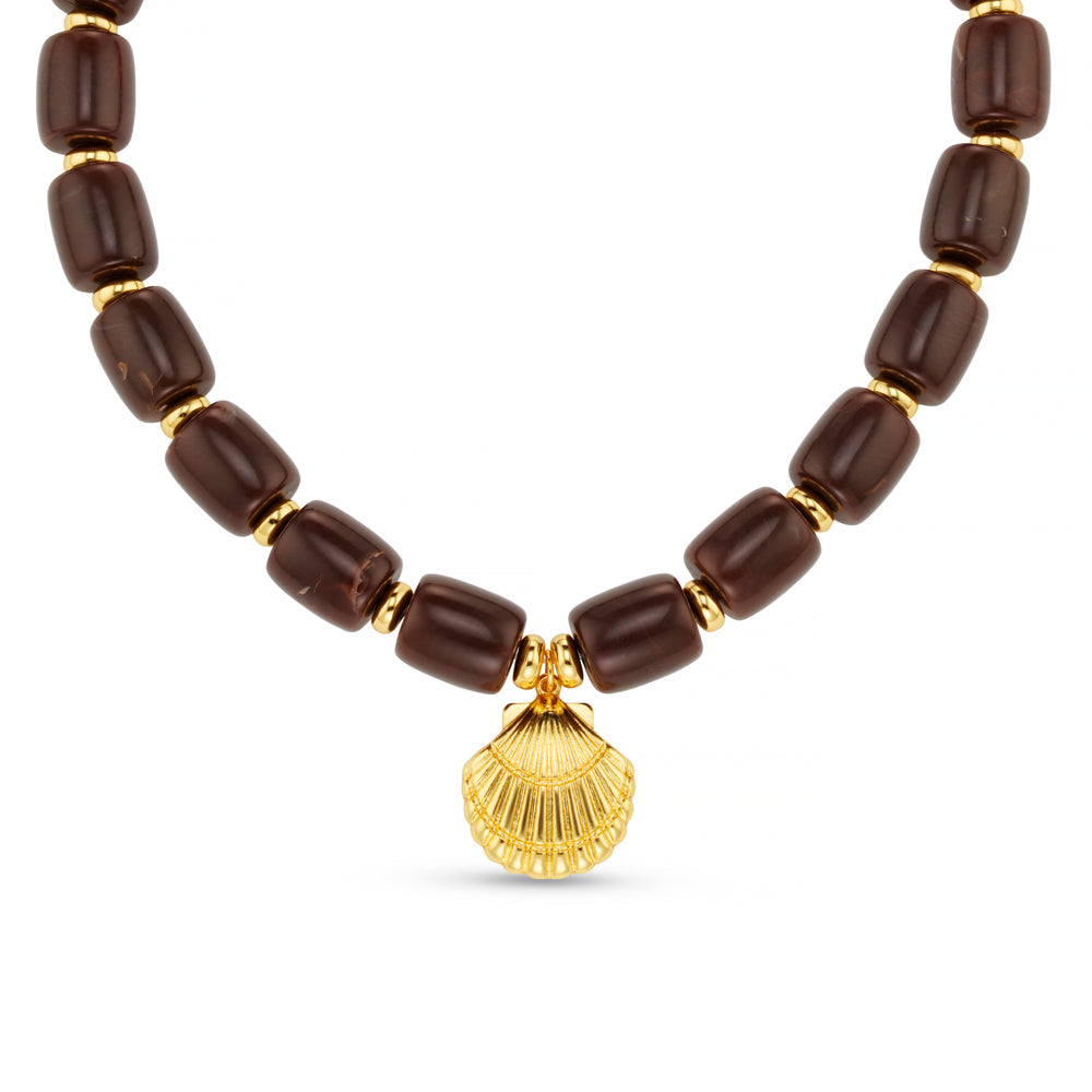 Chunky Beaded Shell Charm Necklace