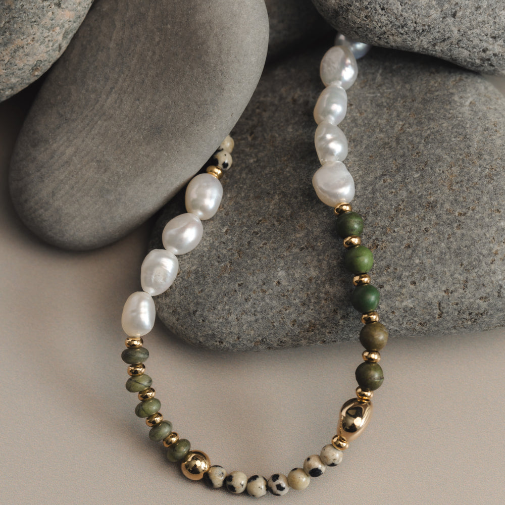 Mixed Semi-Precious & Pearl Beaded Necklace
