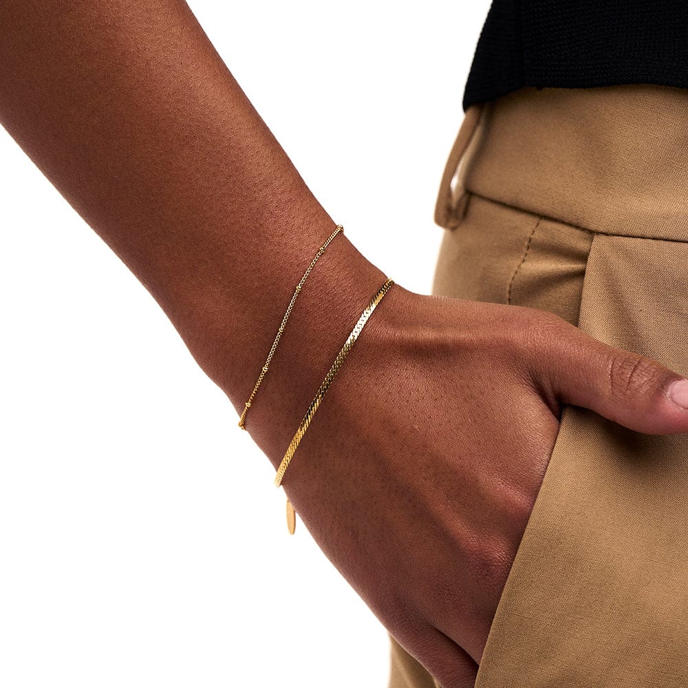 Satellite & Flat Curb Bracelet Duo - Gold
