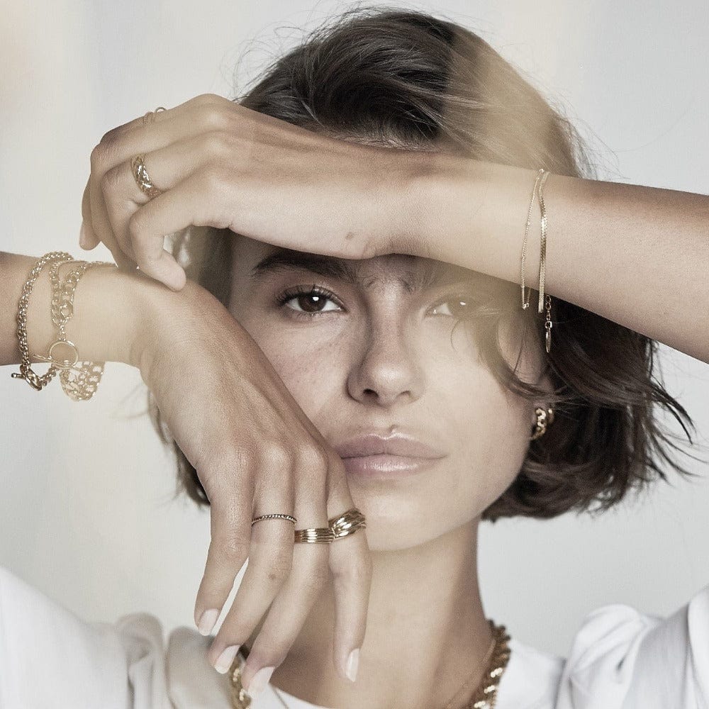 Satellite & Flat Curb Bracelet Duo - Gold