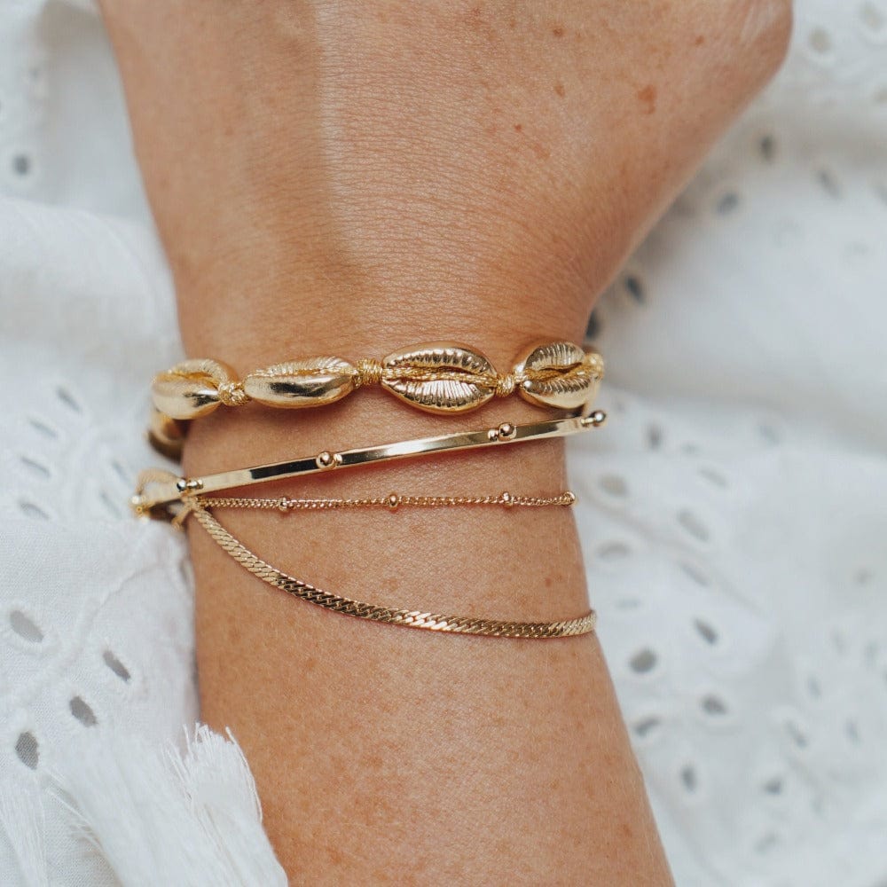 Satellite & Flat Curb Bracelet Duo - Gold