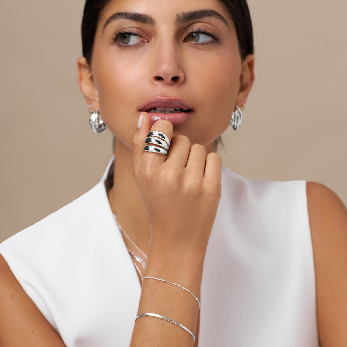 Satellite & Flat Curb Bracelet Duo - Silver