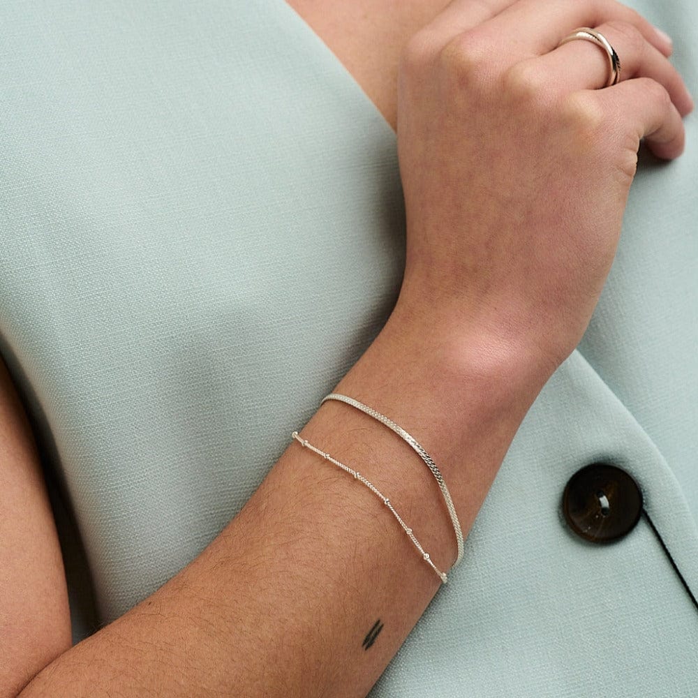 Satellite & Flat Curb Bracelet Duo - Silver