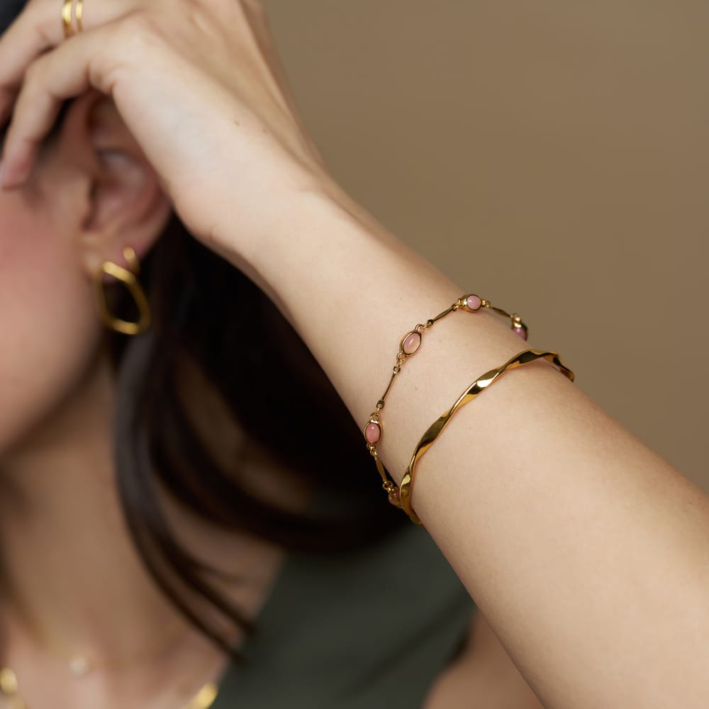 Pink Stone & Bar Link Bracelet