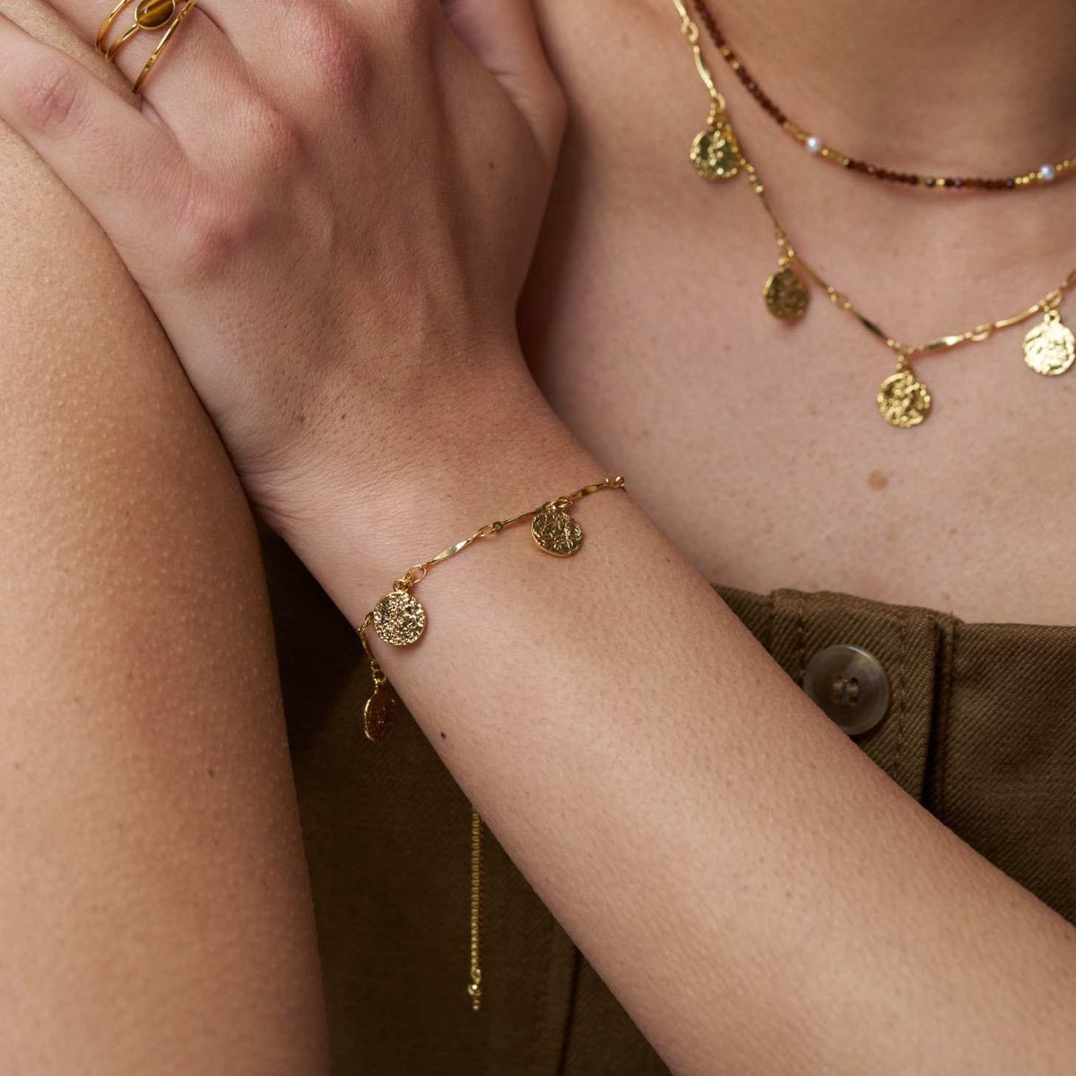 Molten Coin Adjustable Slider Bracelet