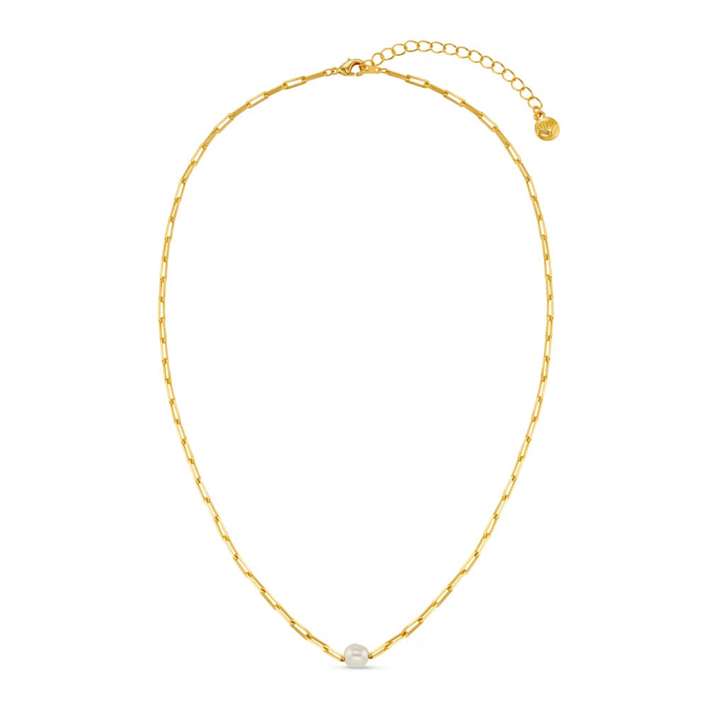 Stationed Pearl & Chain Link Necklace