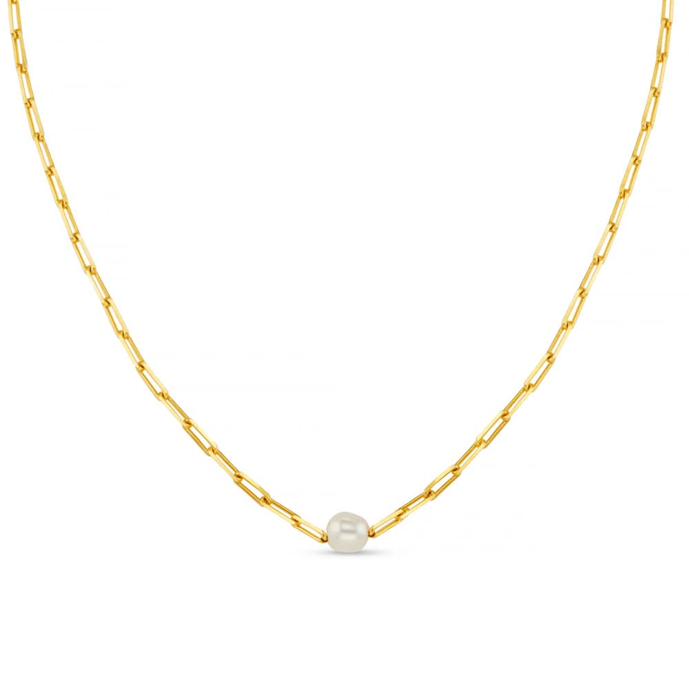 Stationed Pearl & Chain Link Necklace