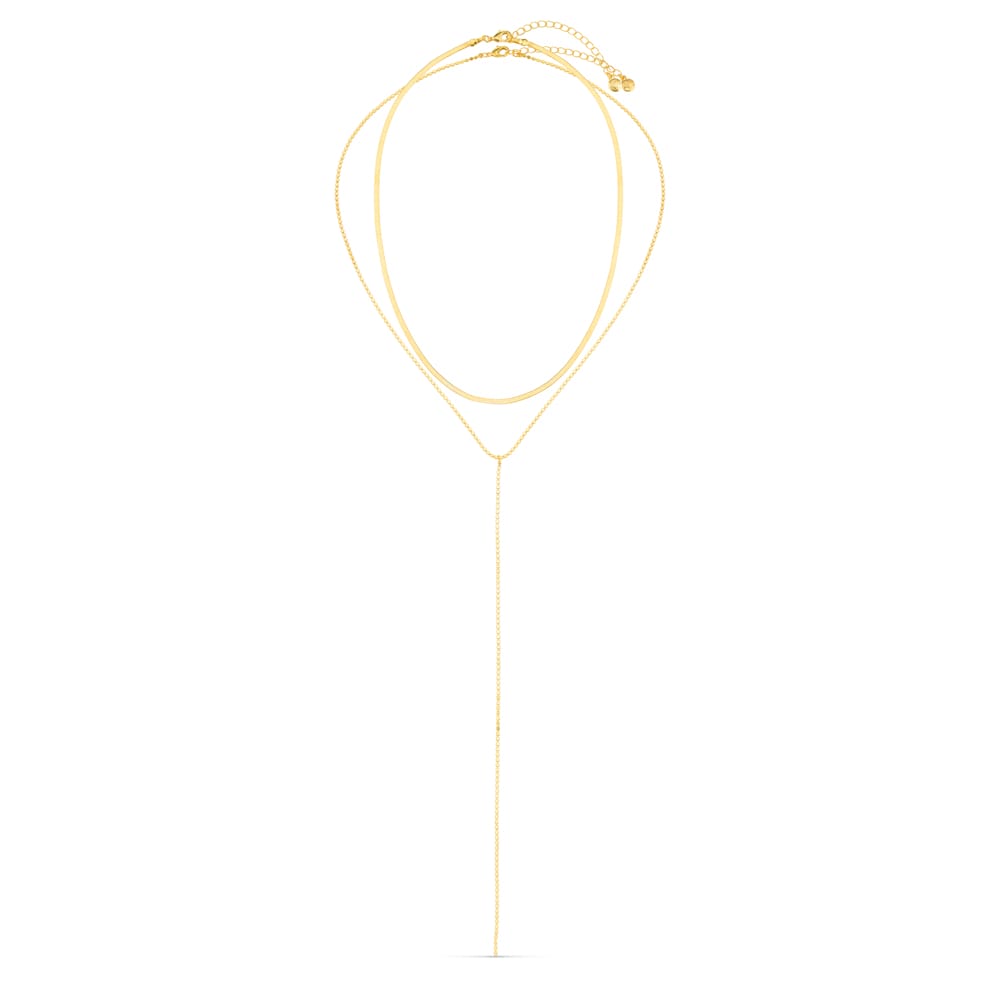 Snake & Beaded Chain Lariat 2-Row Necklace