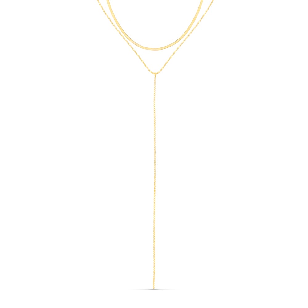 Snake & Beaded Chain Lariat 2-Row Necklace