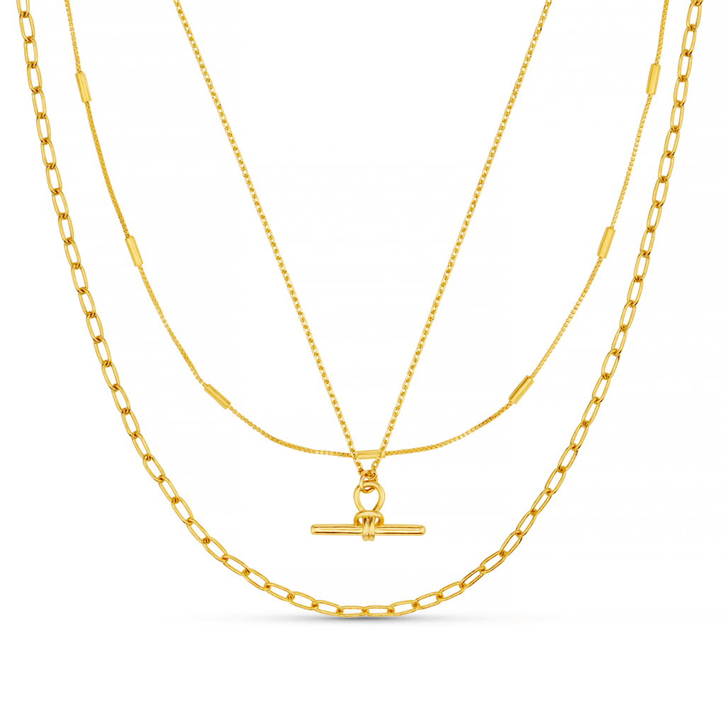 Dainty T-Bar 3-Row Necklace
