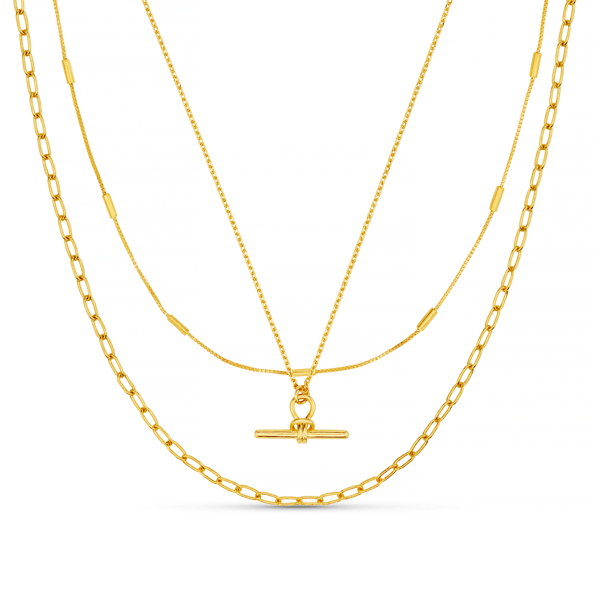Dainty T-Bar 3-Row Necklace