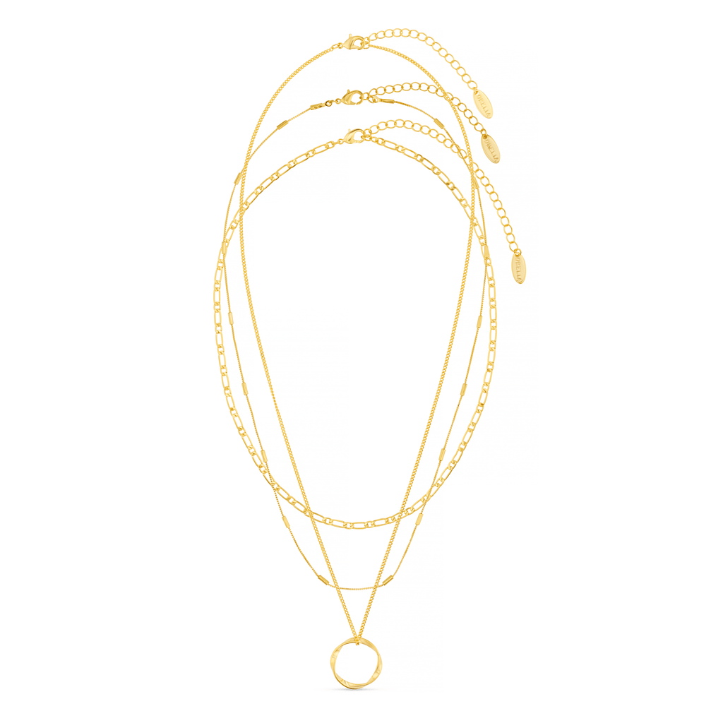 Open Circle Three Row Necklace - Gold