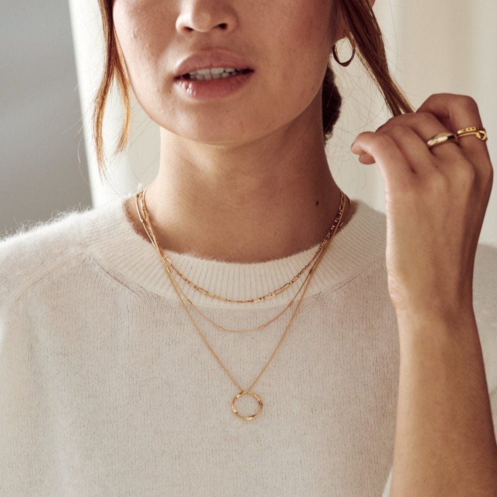 Open Circle Three Row Necklace - Gold
