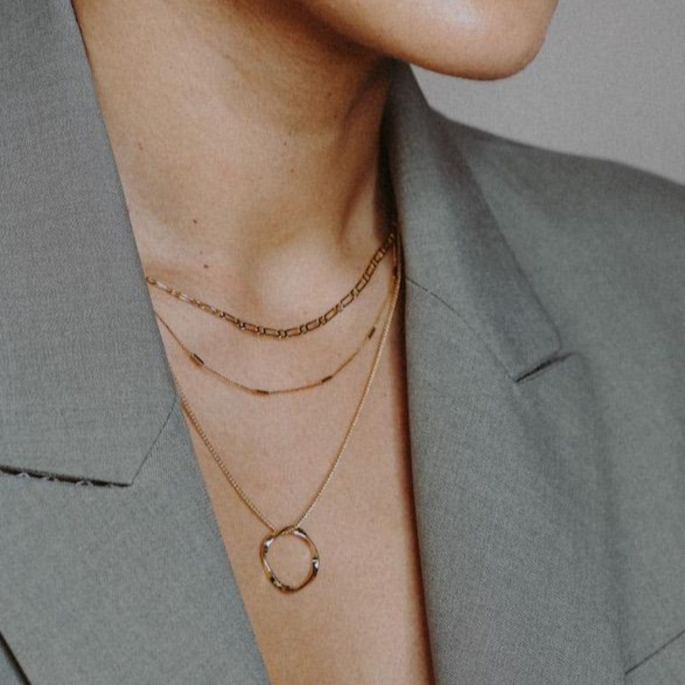 Open Circle Three Row Necklace - Gold