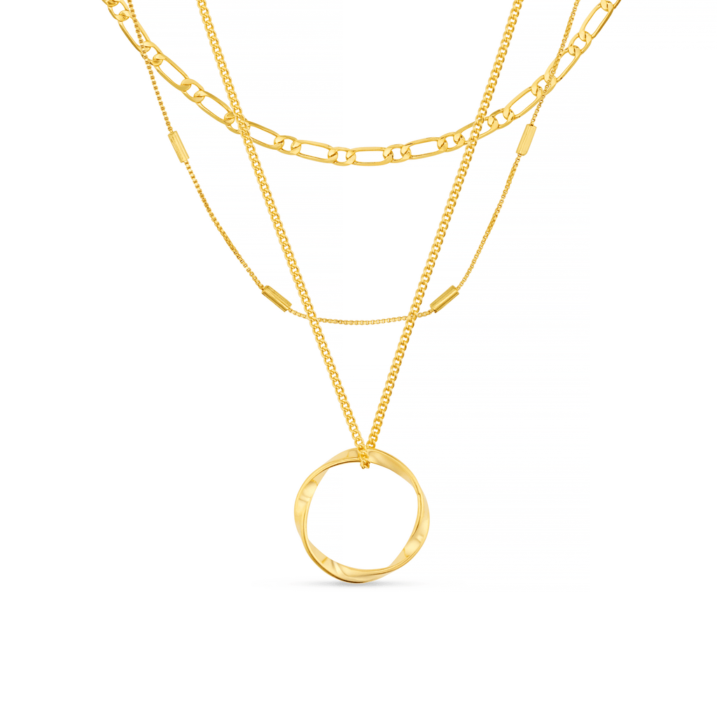Open Circle Three Row Necklace - Gold
