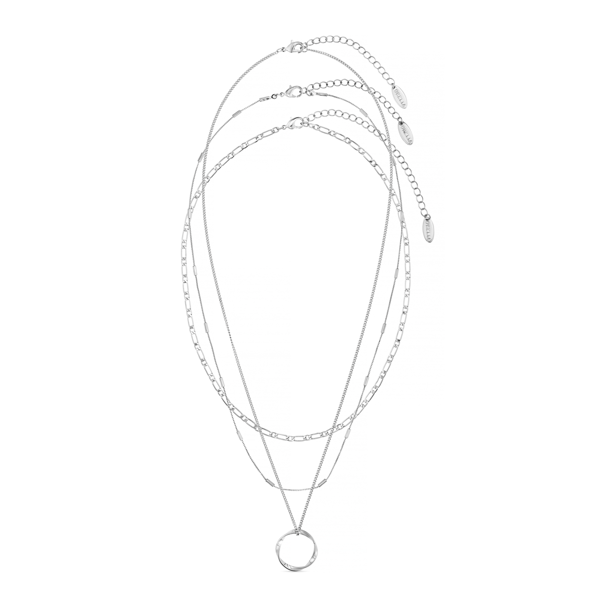 Open Circle Three Row Necklace - Silver