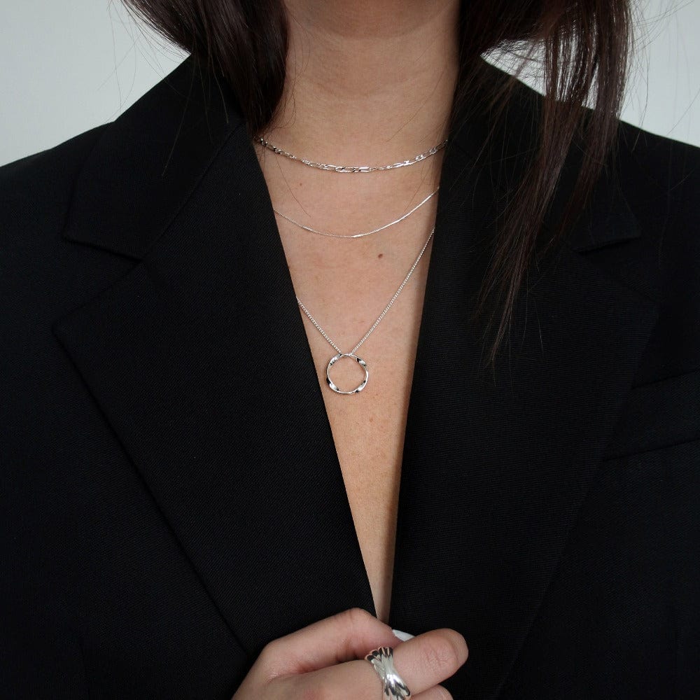 Open Circle Three Row Necklace - Silver