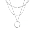 Open Circle Three Row Necklace - Silver