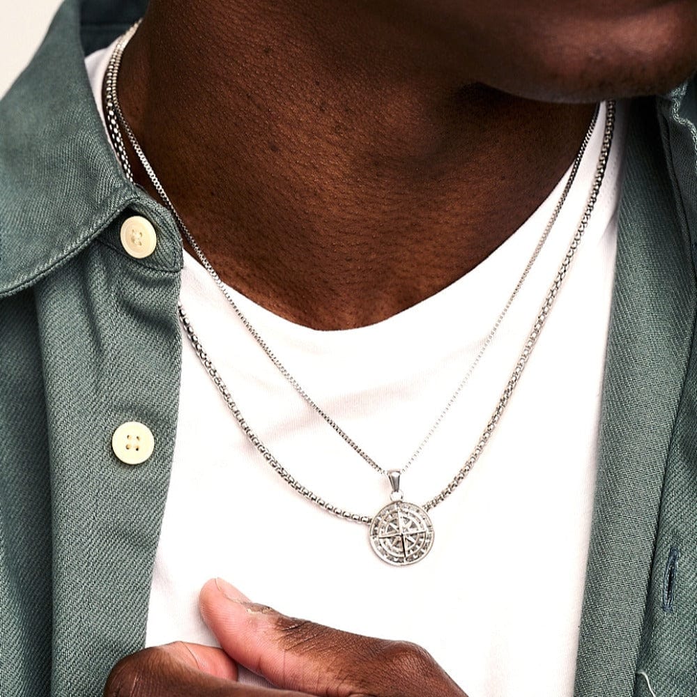 Round Box Chain Necklace - Silver