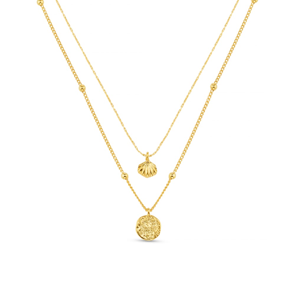 Mini Shell & Molten Coin 2-Row Necklace