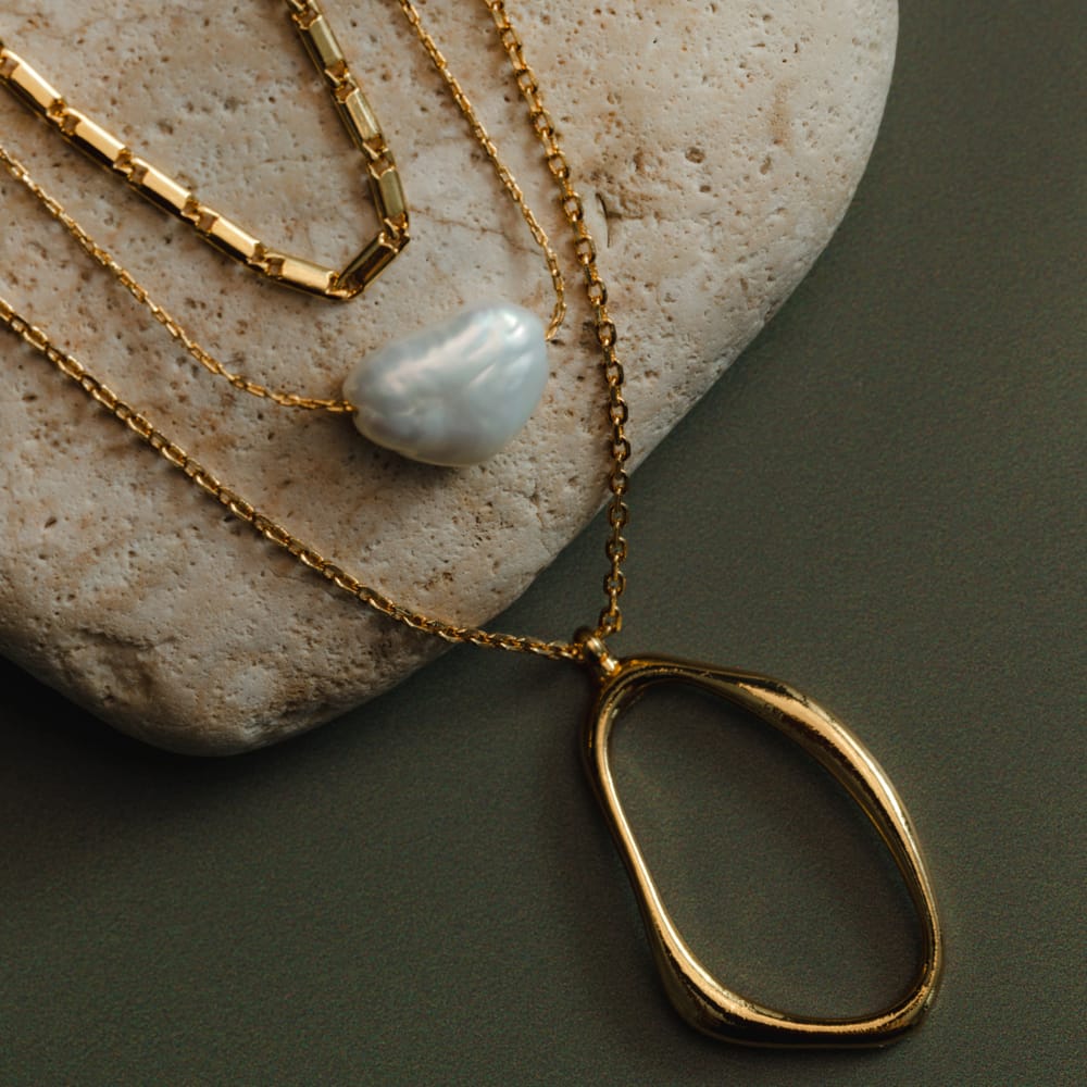 Organic Oval & Pearl 3-Row Necklace