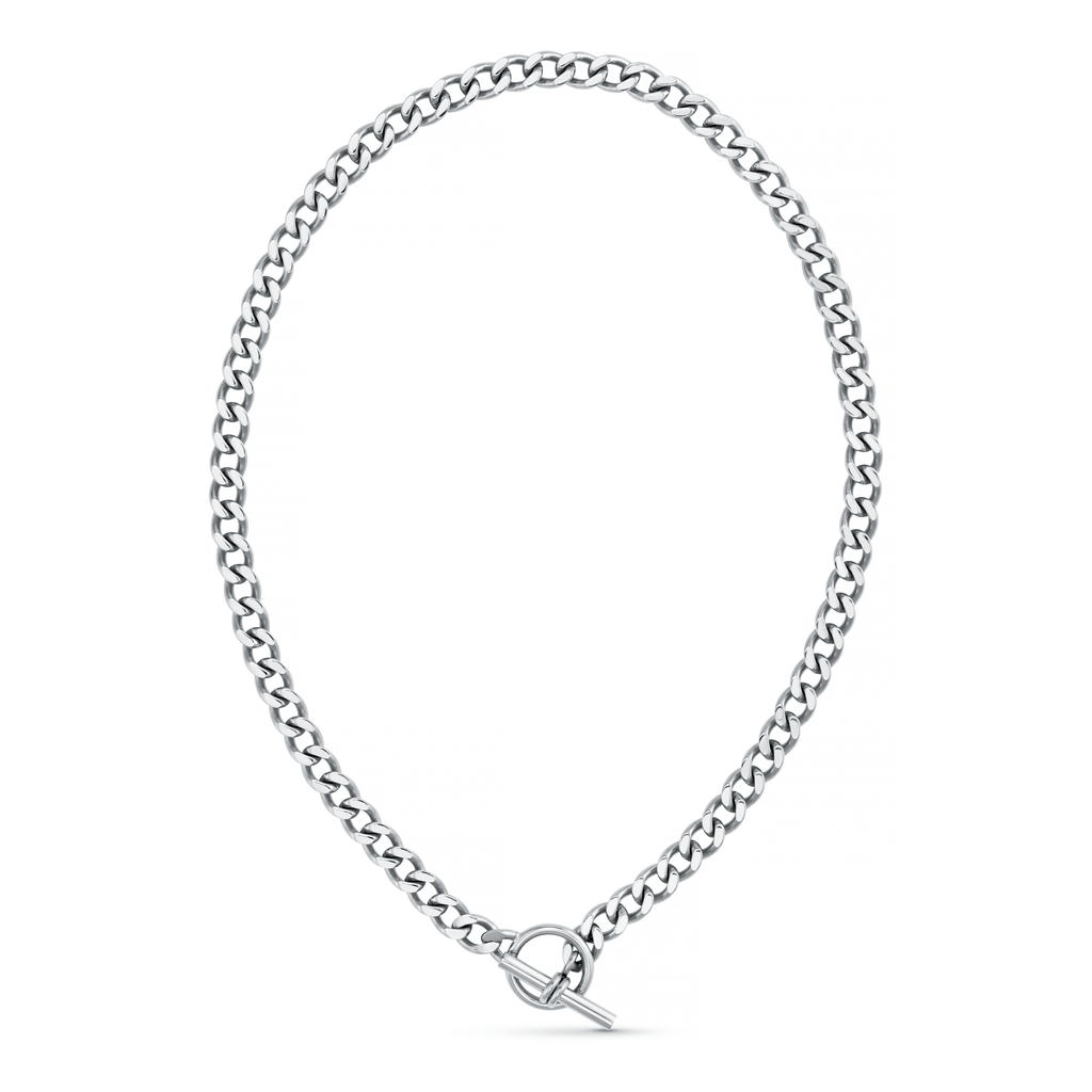 LUXE Flat Curb T-Bar Necklace - Silver