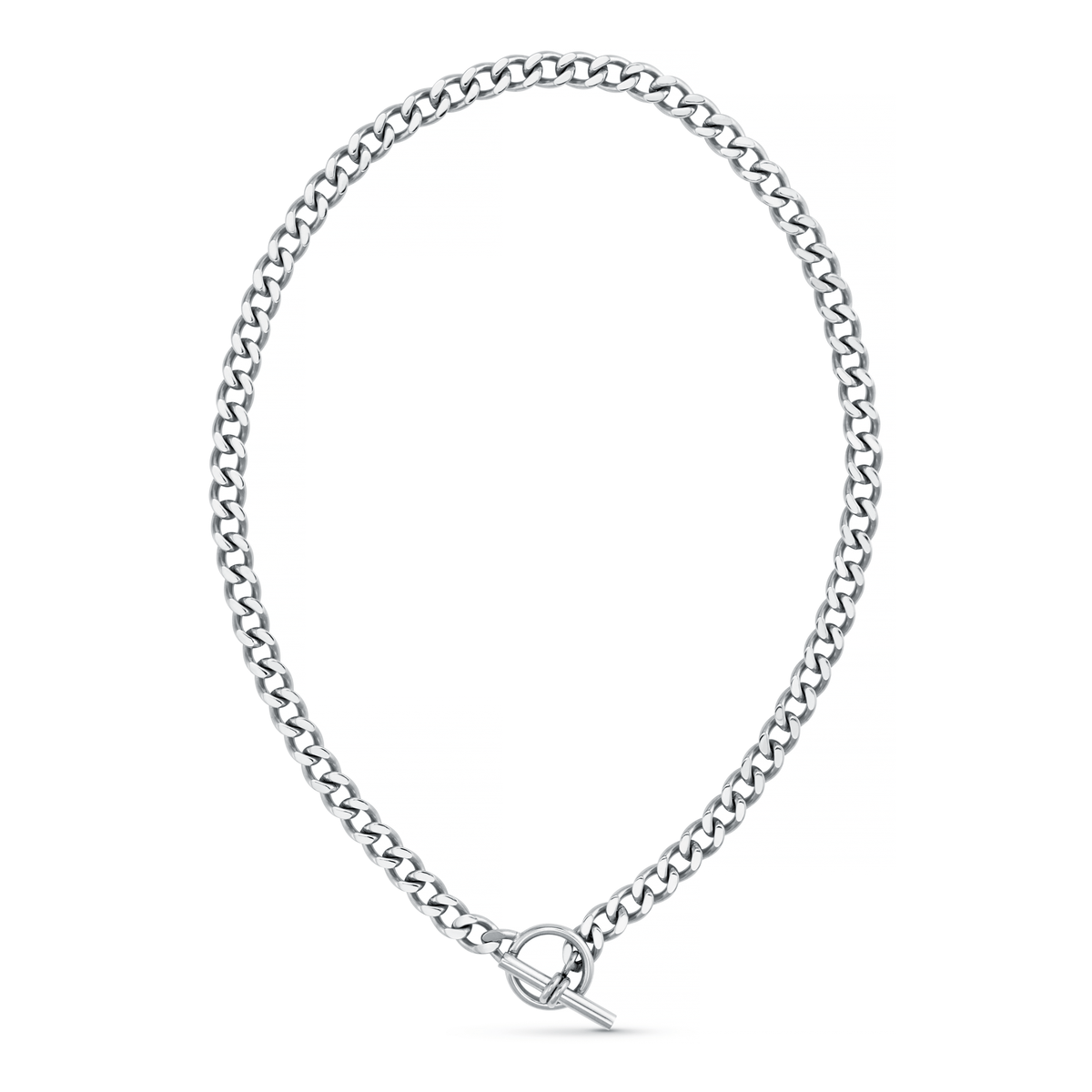 LUXE Flat Curb T-Bar Necklace - Silver