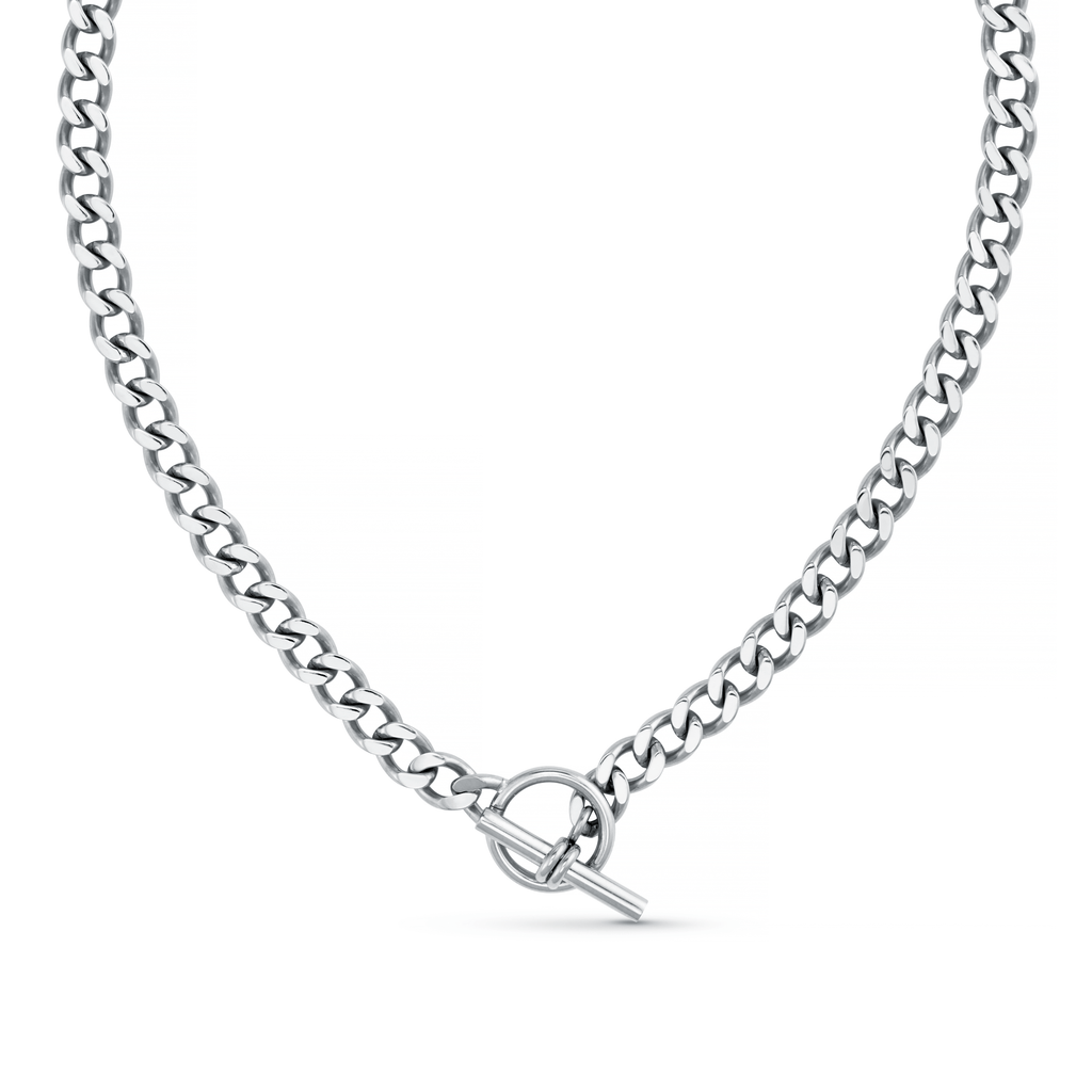 LUXE Flat Curb T-Bar Necklace - Silver
