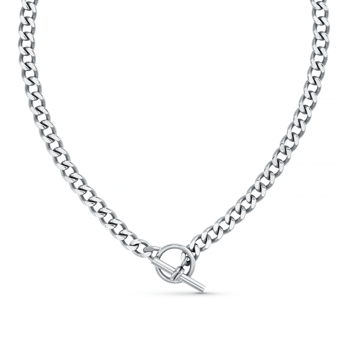 LUXE Flat Curb T-Bar Necklace - Silver