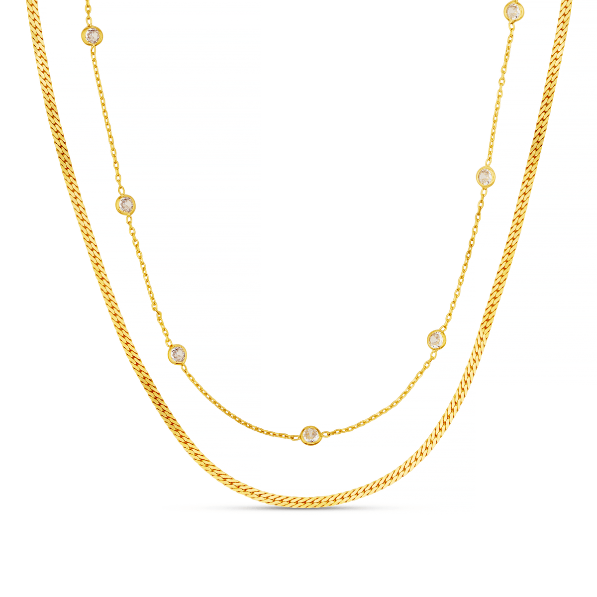 Stationed Crystal & Snake 2-Row Necklace