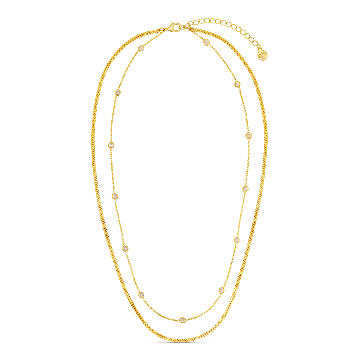 Stationed Crystal & Snake 2-Row Necklace