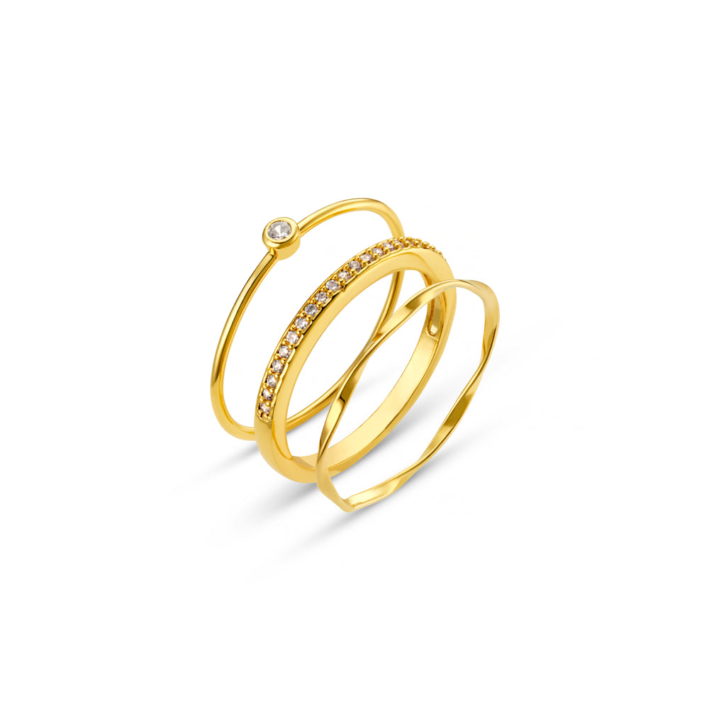 Fine Crystal & Wave Ring Stacking Set