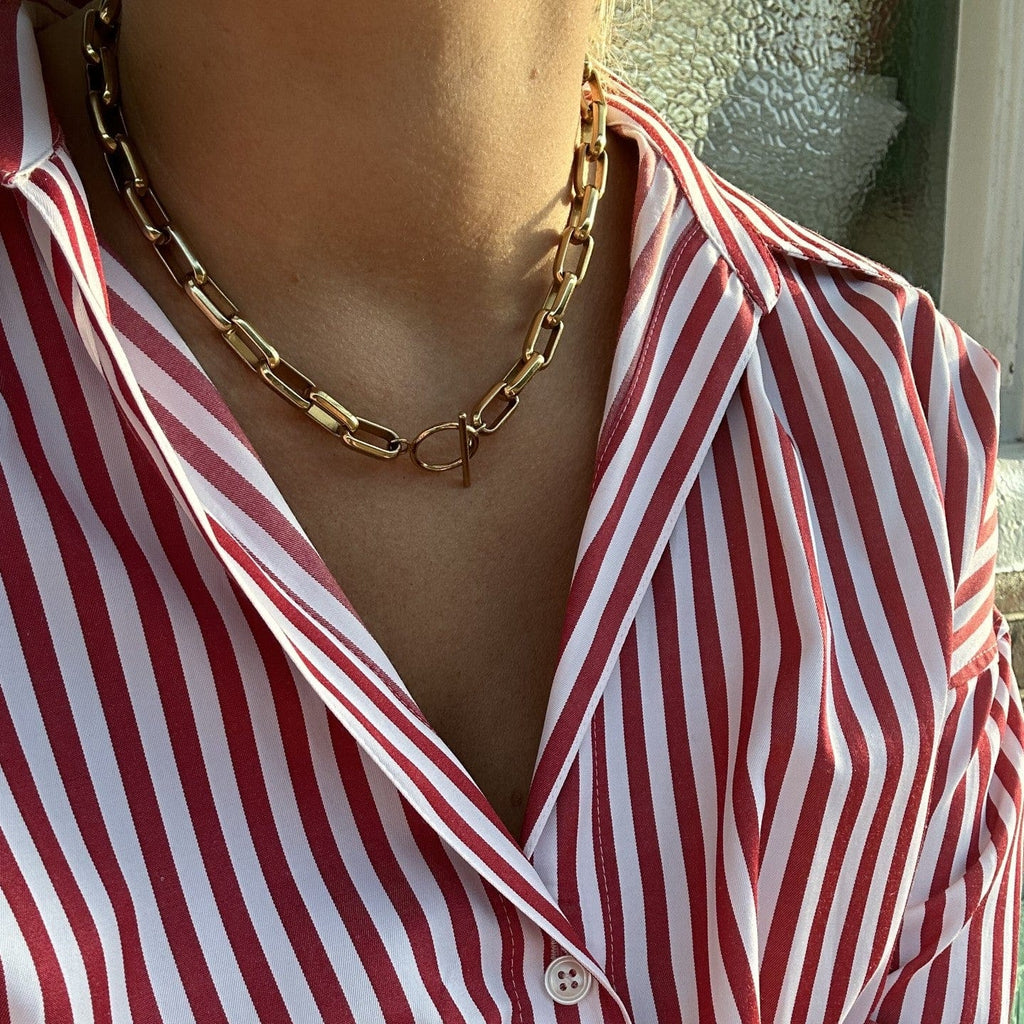 LUXE Rectangle Link T-Bar Necklace - Gold