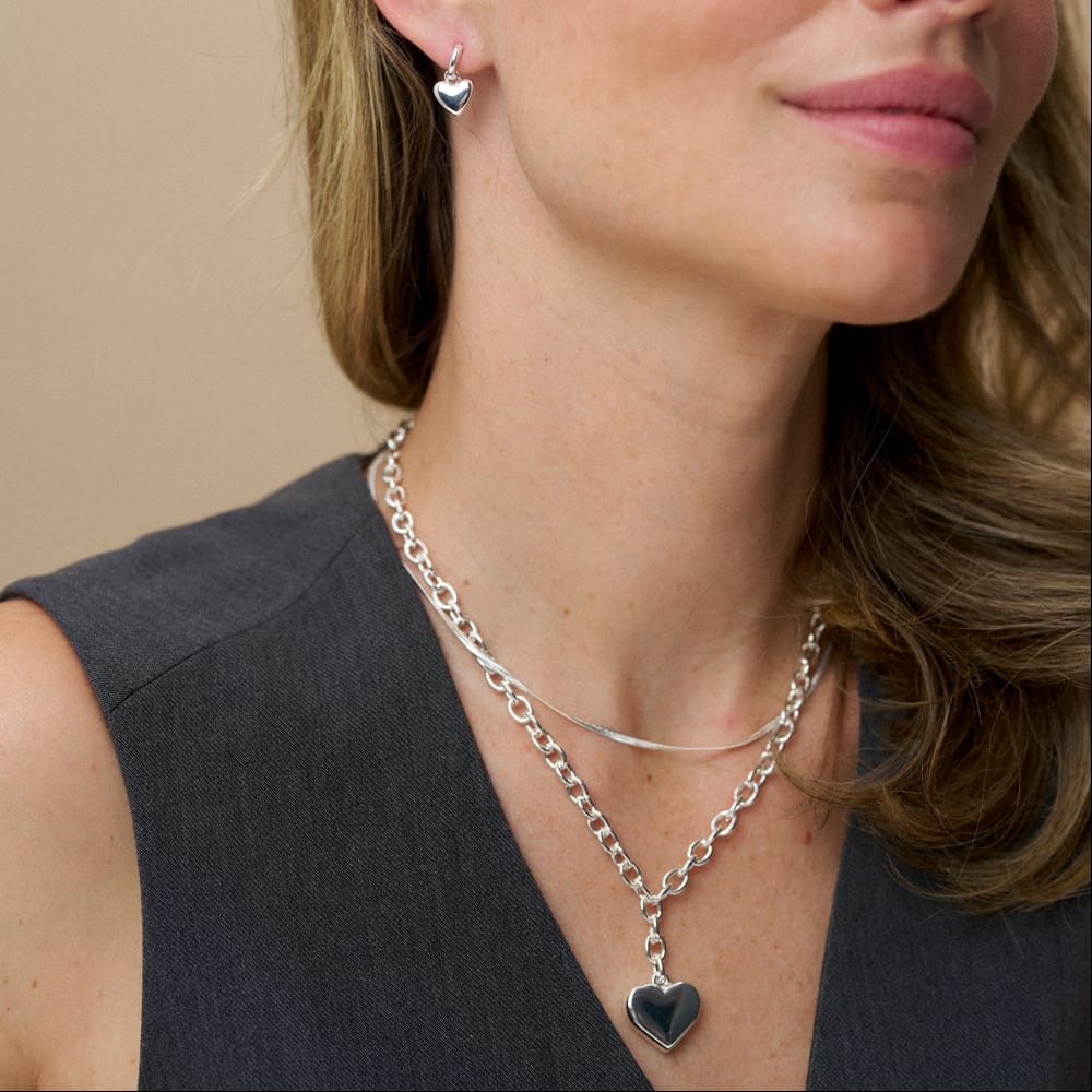 LUXE Chunky Heart Drop Necklace - Silver