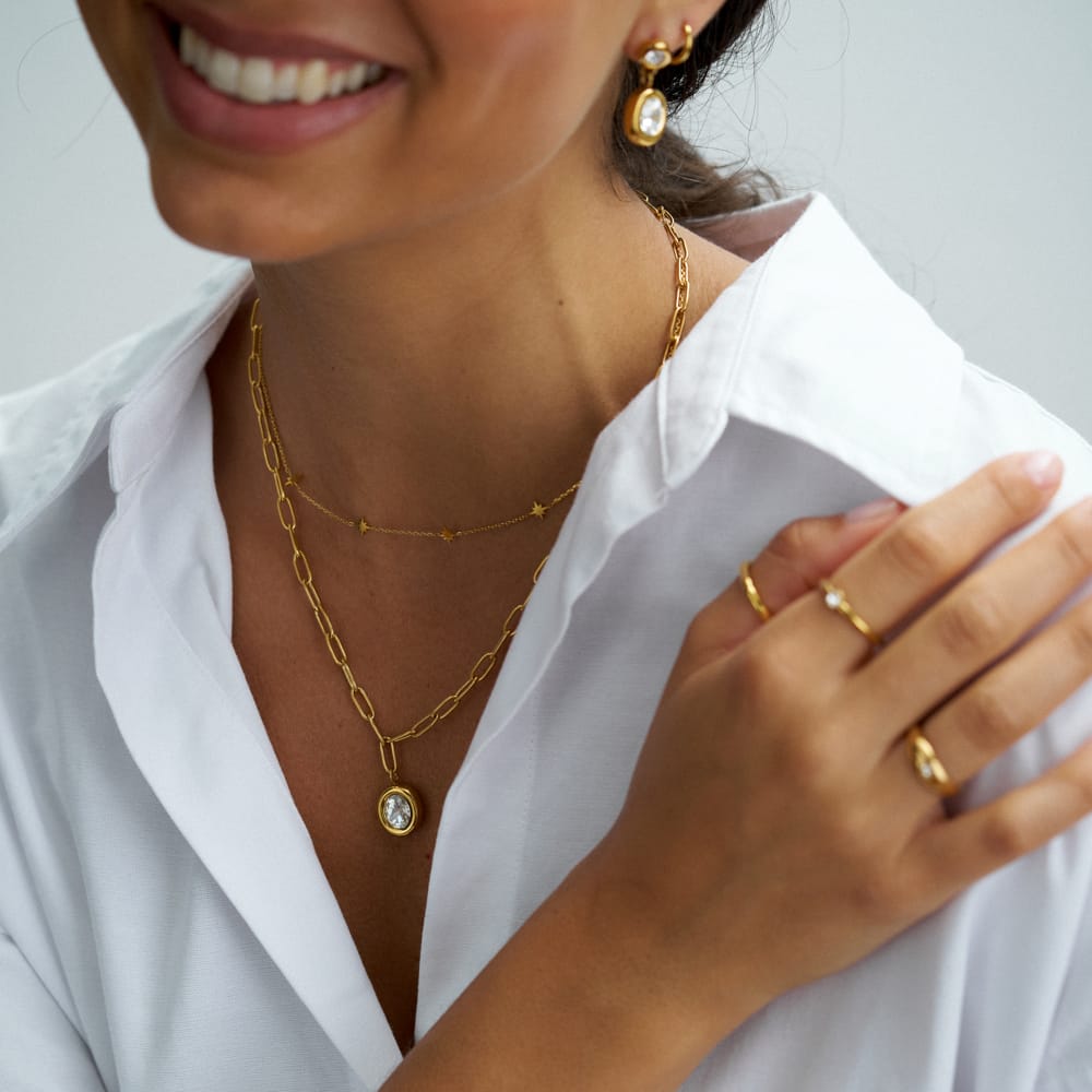 LUXE Crystal Pendant Chain Link Necklace