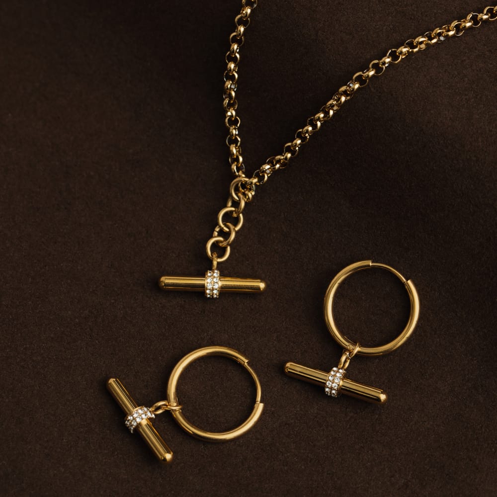 LUXE Pavé T-Bar Drop Necklace