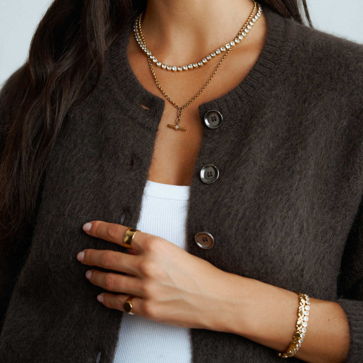 LUXE Pavé T-Bar Drop Necklace