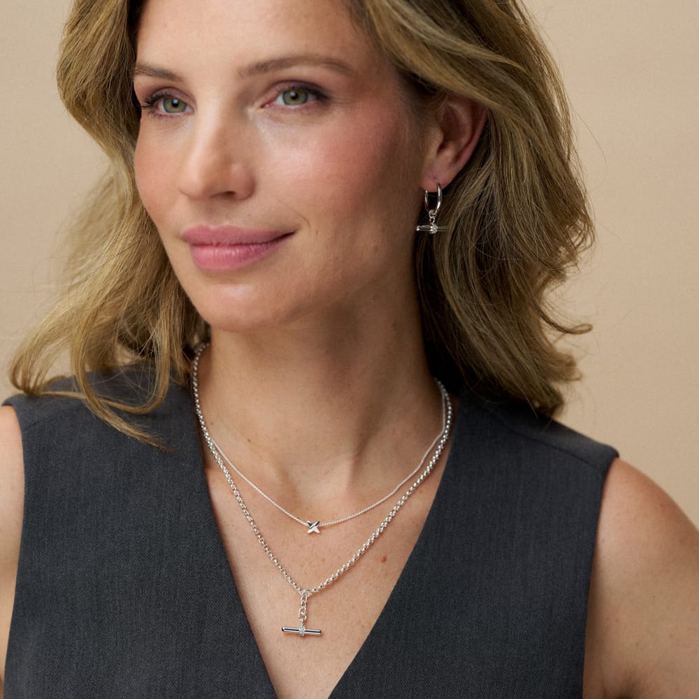 LUXE Pavé T-Bar Drop Necklace - Silver