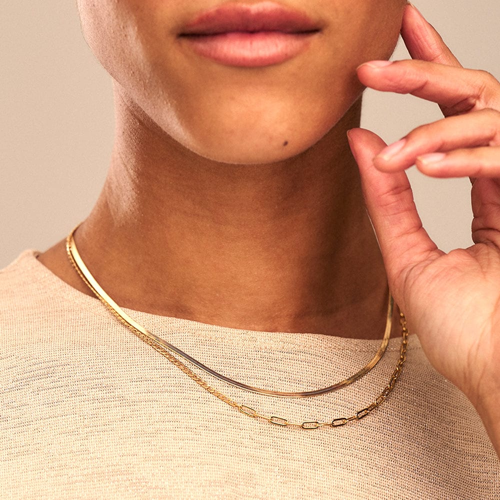 Flat Snake Chain Necklace - Gold