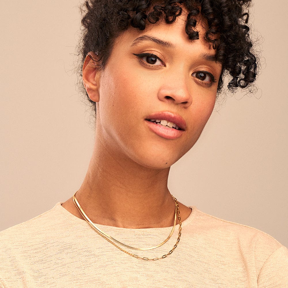 Flat Snake Chain Necklace - Gold