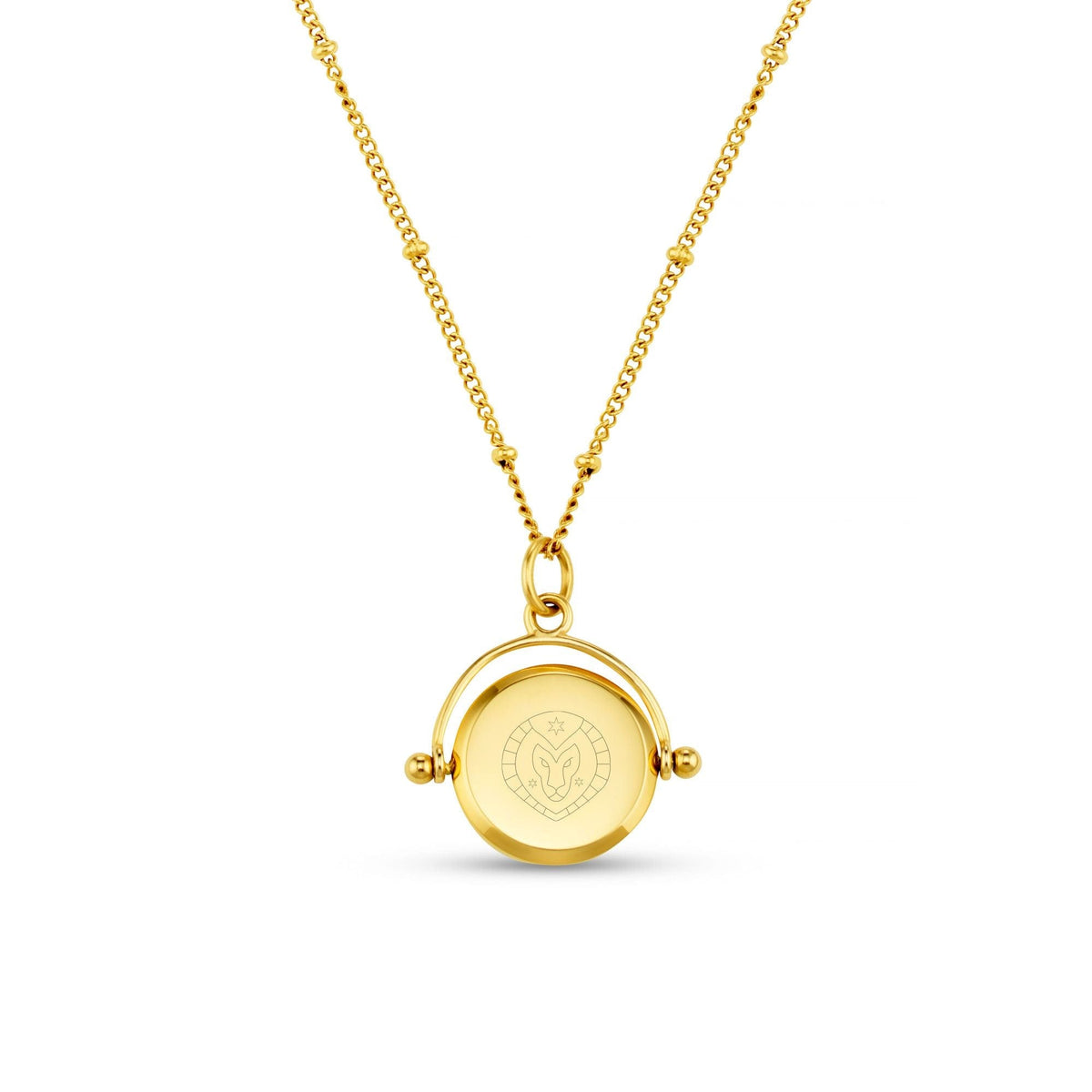 LUXE Leo Engraved Faceted Disc Spinner Necklace - Gold