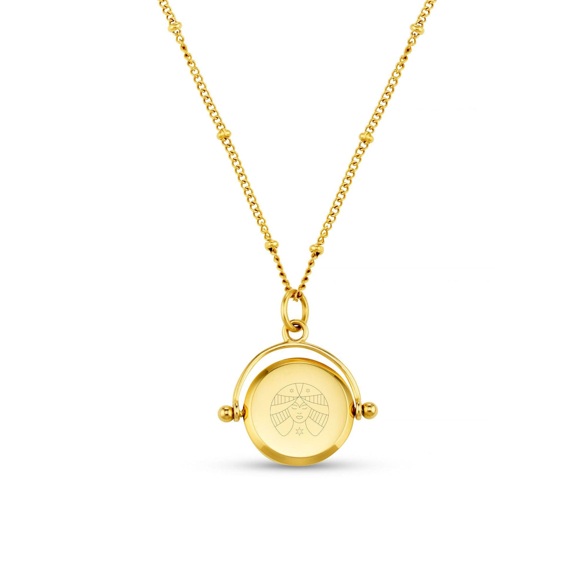 LUXE Virgo Engraved Faceted Disc Spinner Necklace - Gold